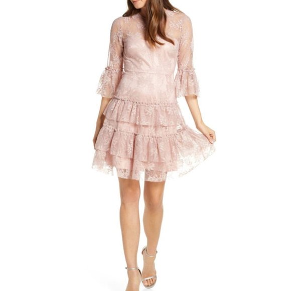 Eliza J | Pink Ruffled Lace 3/4 Sleeve Dress